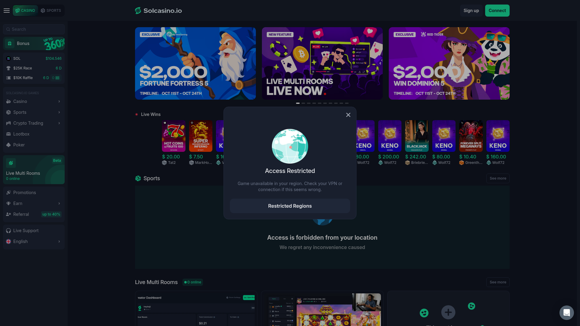 Solcasino Casino casino lobby screenshot