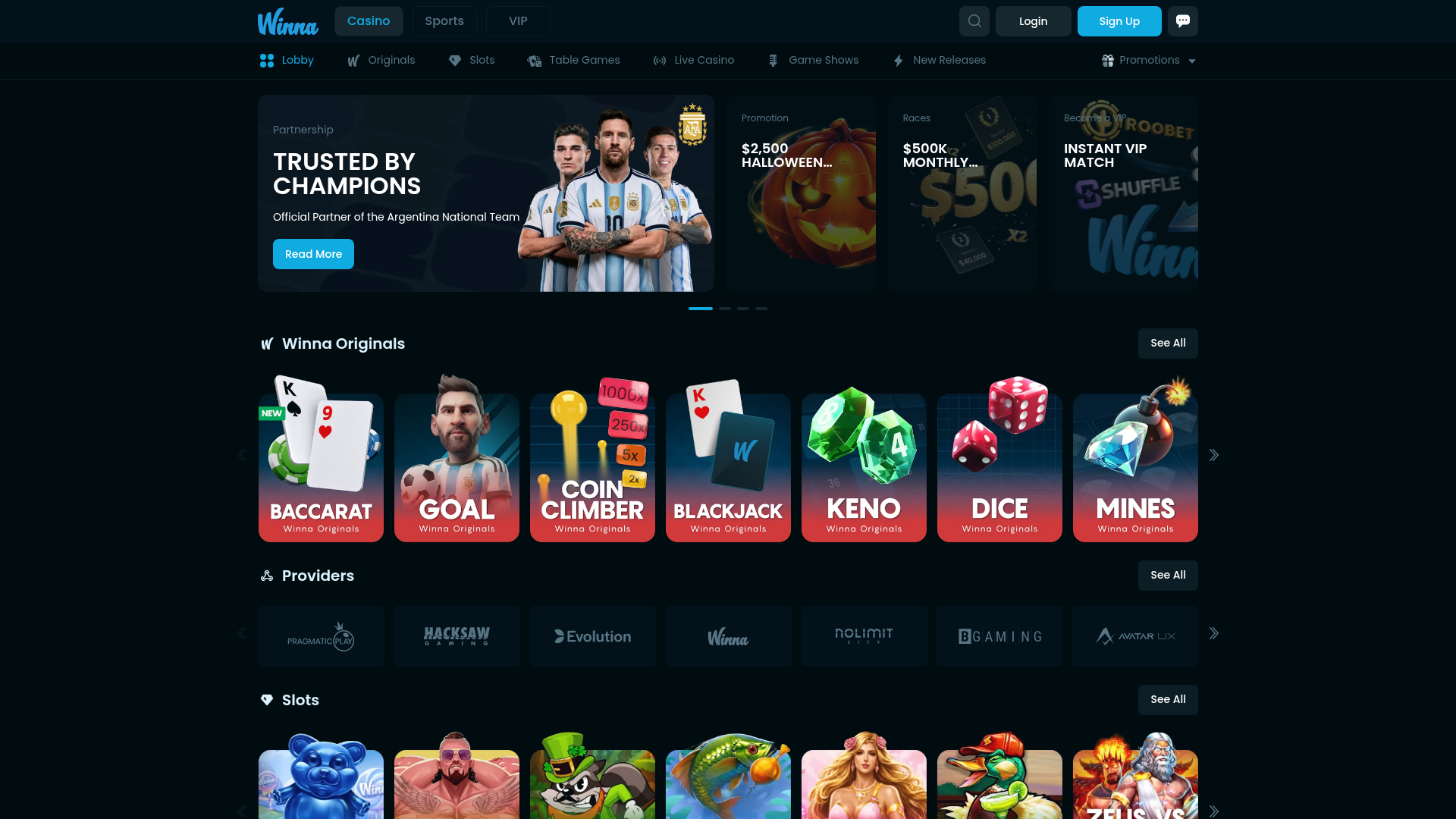 Winna Casino casino lobby screenshot